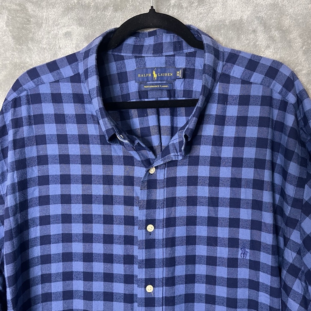 Ralph Lauren Shirt 3XB 3XL Brushed Cotton Flannel Lightweight Button Up Blue